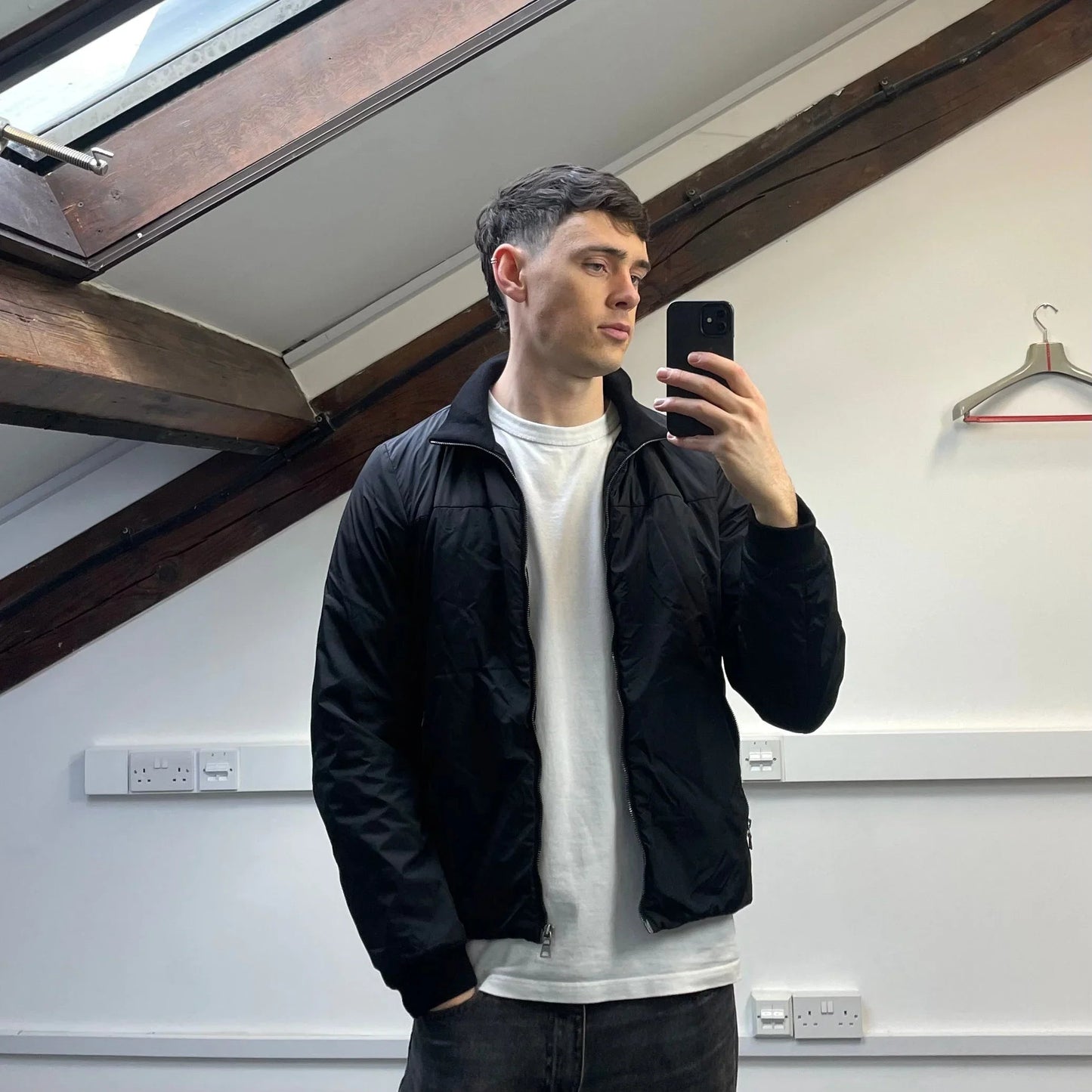 Prada Sport Black 2006 Leather Tab Nylon Padded Harrington Jacket
