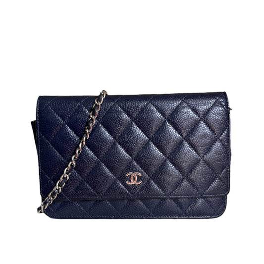 Chanel Wallet on Chain WOC Navy Caviar Leather with Silver hardware