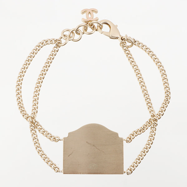 Chanel 1996 Made Box Motif Logo Plate Bracelet Pink/Champagne