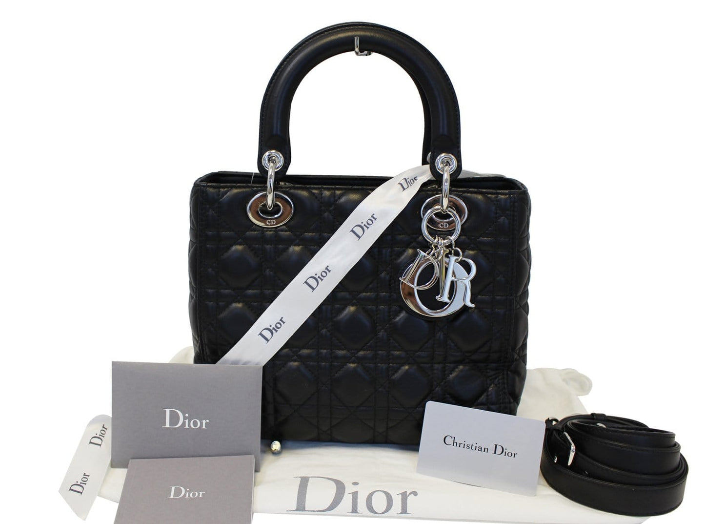 CHRISTIAN DIOR Cannage Quilted  Leather Lady Dior Medium Bag TT1027
