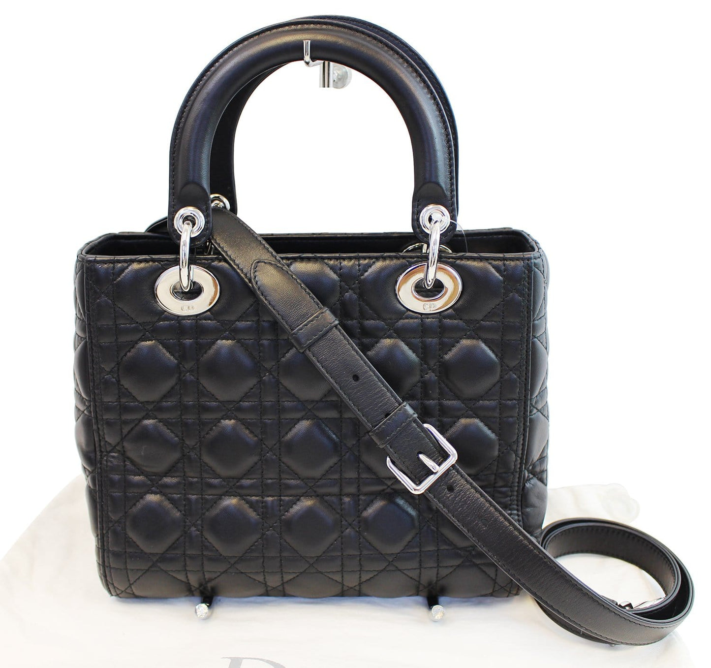 CHRISTIAN DIOR Cannage Quilted  Leather Lady Dior Medium Bag TT1027