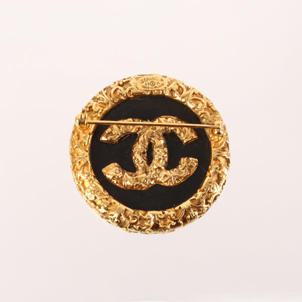 Chanel 1993 Made Round Edge Design Cc Mark Brooch Black