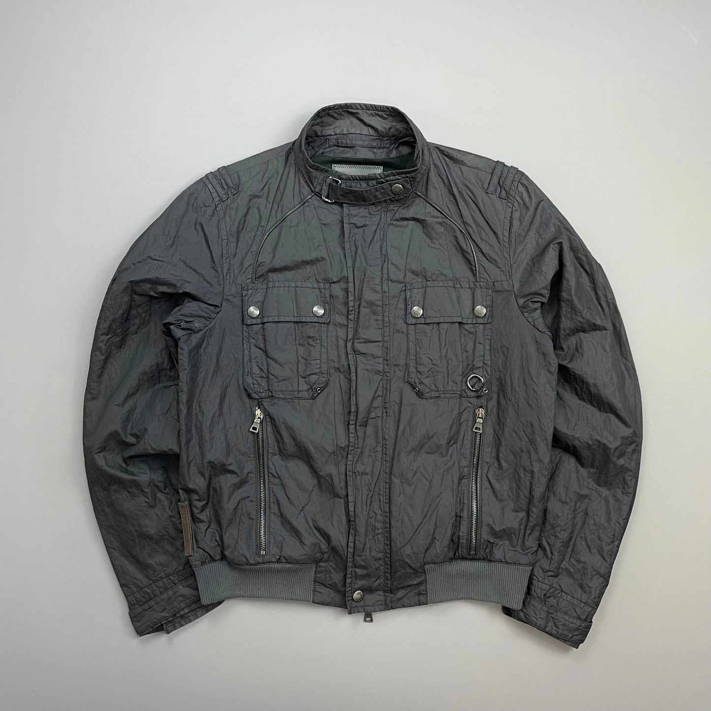 Prada Sport Grey/Navy 2006 Nylon Mixed Metal Biker Jacket