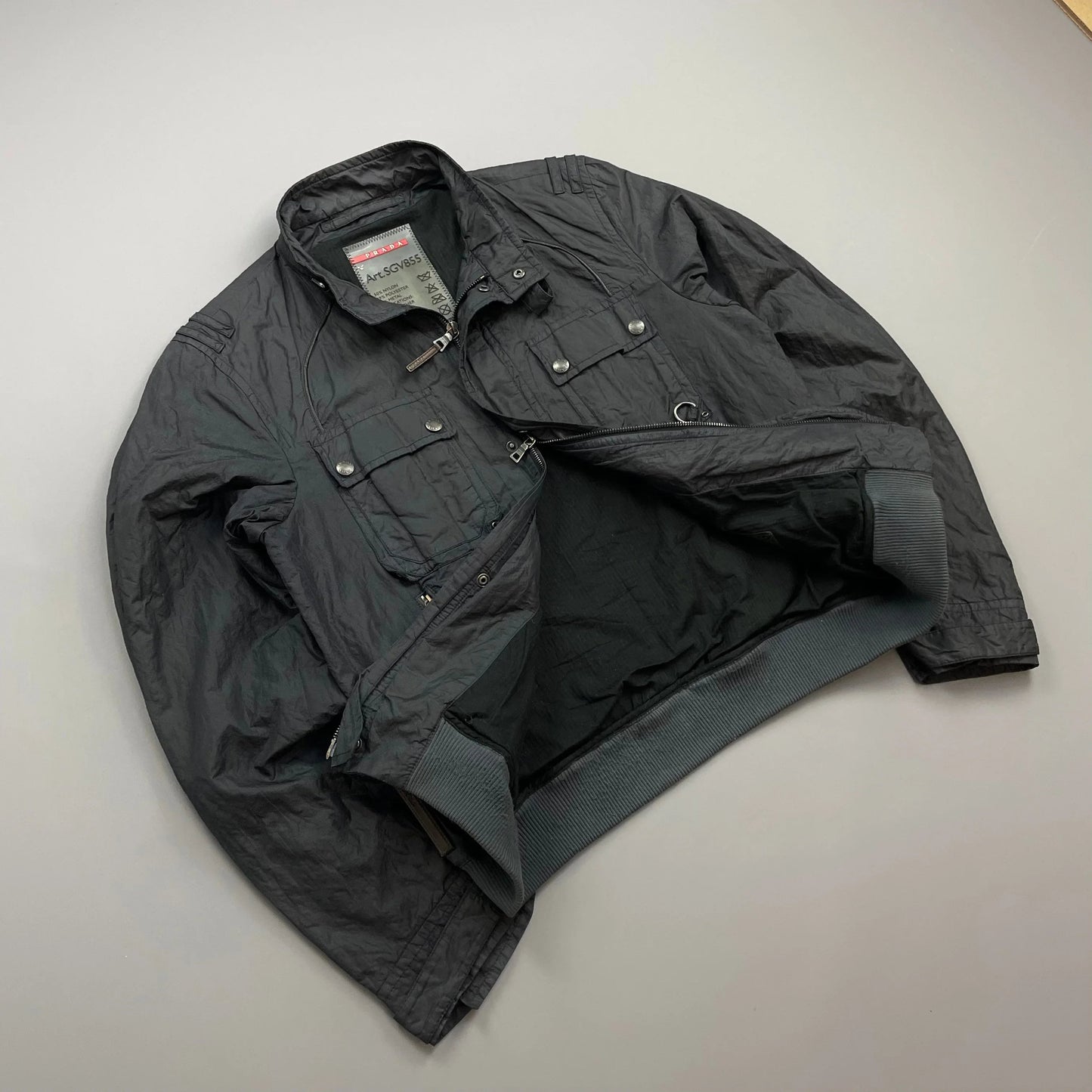 Prada Sport Grey/Navy 2006 Nylon Mixed Metal Biker Jacket