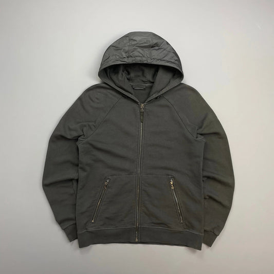 Prada Sport Khaki Grey 2014 Nylon Hood Zip-Through Hoodie
