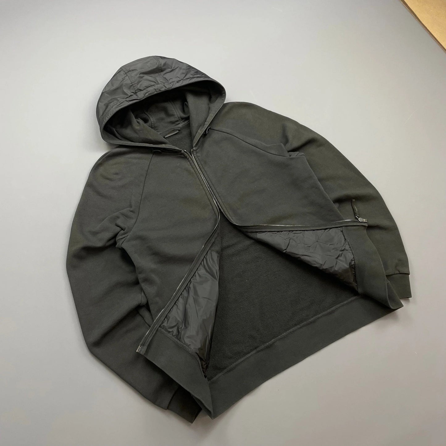 Prada Sport Khaki Grey 2014 Nylon Hood Zip-Through Hoodie