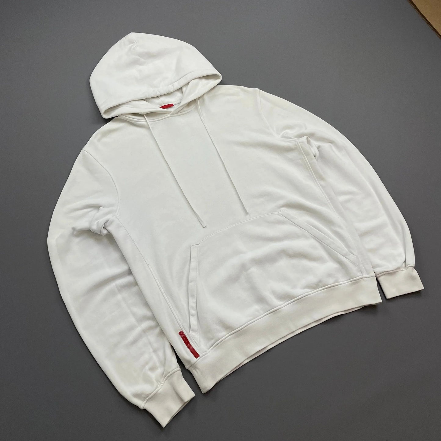 Prada Sport White 2009 Cotton Pullover Drawstring Hoodie