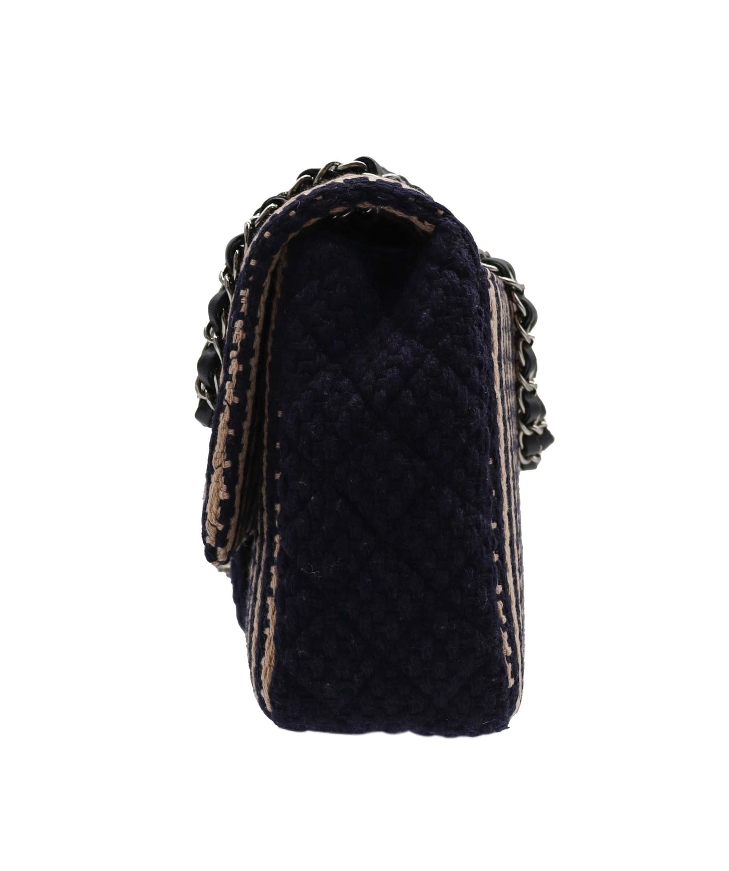 CHANEL Coco Logos Wool Chain Shoulder Beige/Navy DXBS3469