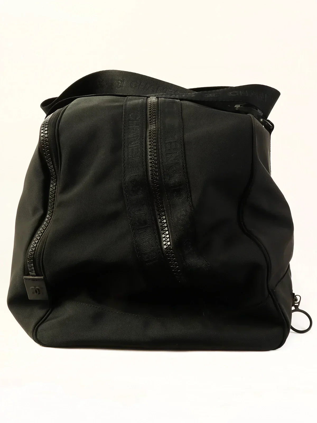 CHANEL Around 2001 Made Sport Line Nylon Logo Boston Bag Black