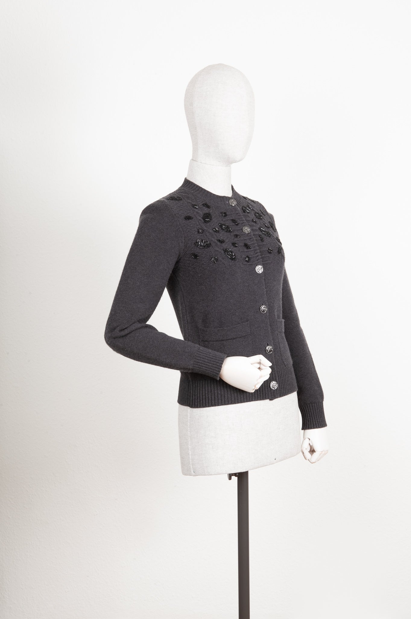 CHANEL Jacket Cashmere Knit Grey 16PF