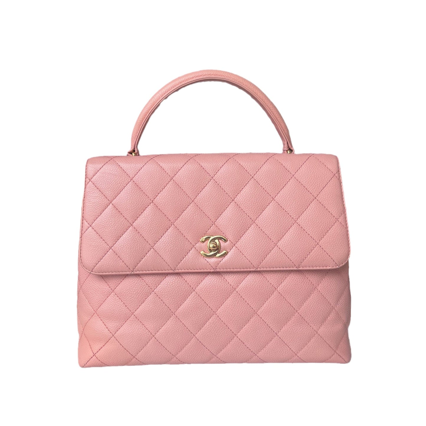 Chanel   Top Handle Kelly Flap Bag Pink Quilted Caviar Leather 24k Gold Plated Hardware