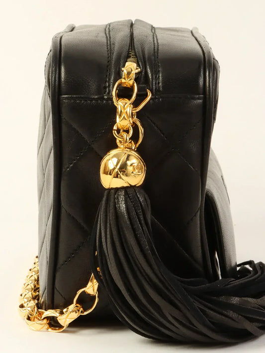 CHANEL Around 1990 Made Cc Mark Stitch Tassel Bijoux Chain Bag Black