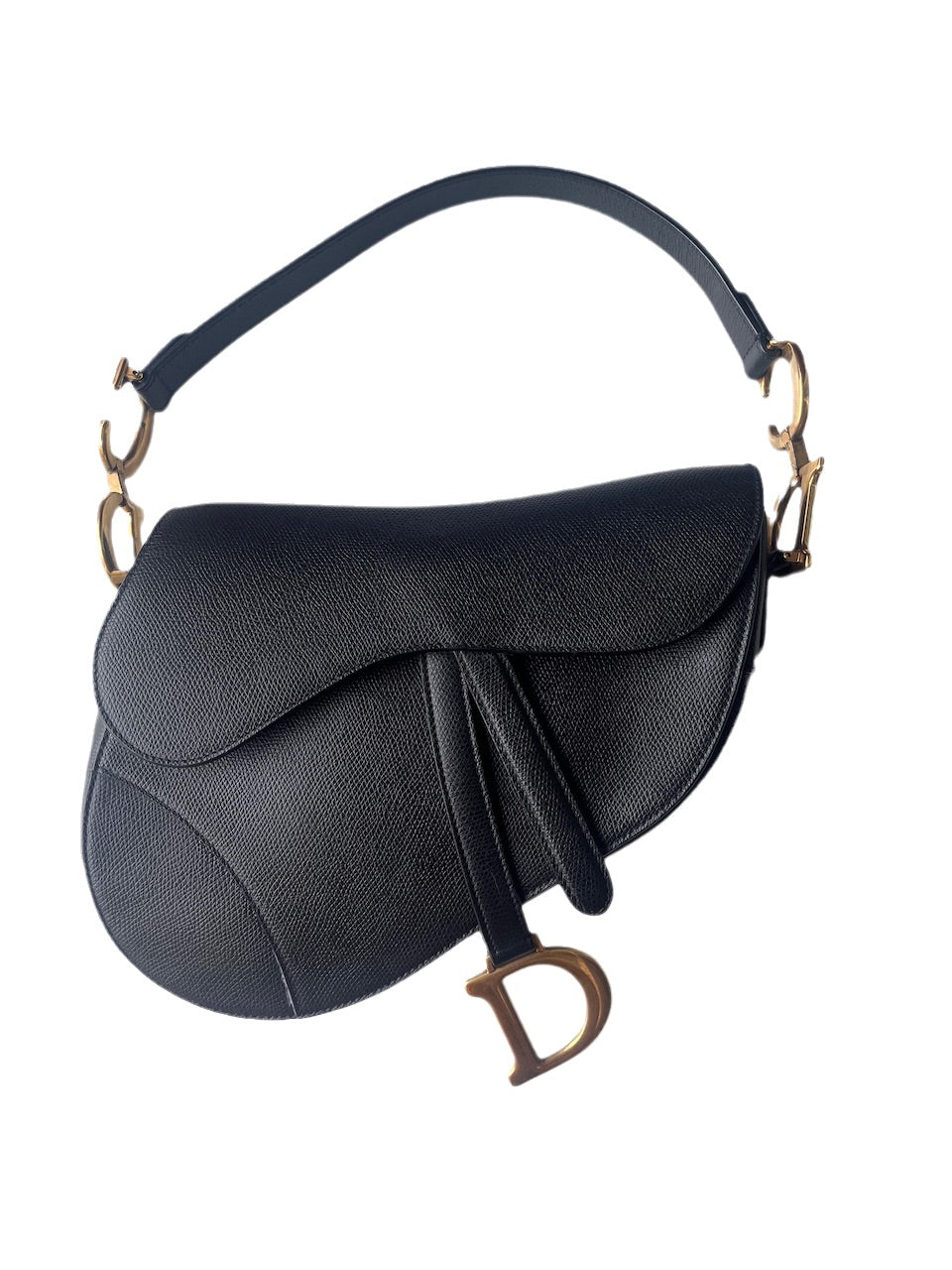 Dior Saddle Black Medium Grained Leather Handbag with Gold Hardware