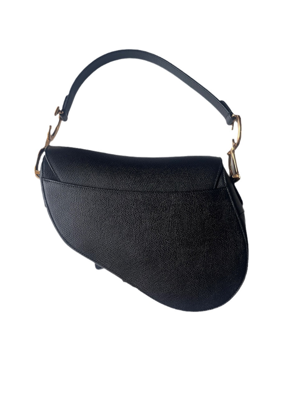 Dior Saddle Black Medium Grained Leather Handbag with Gold Hardware