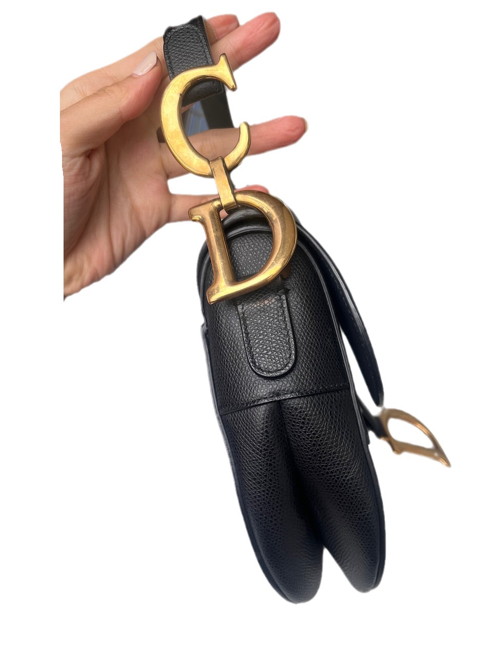 Dior Saddle Black Medium Grained Leather Handbag with Gold Hardware