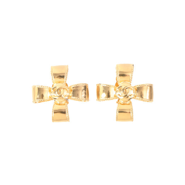 Chanel 1997 Made Cc Mark Ribbon Motif Earrings