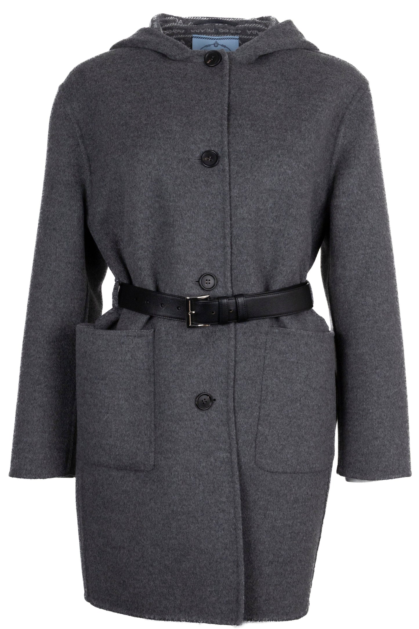 PRADA Belted Coat Wool Grey