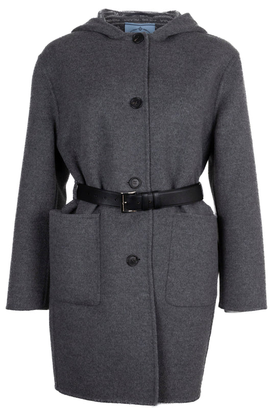 PRADA Belted Coat Wool Grey
