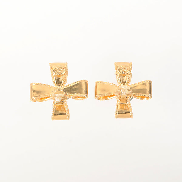 Chanel 1997 Made Cc Mark Ribbon Motif Earrings