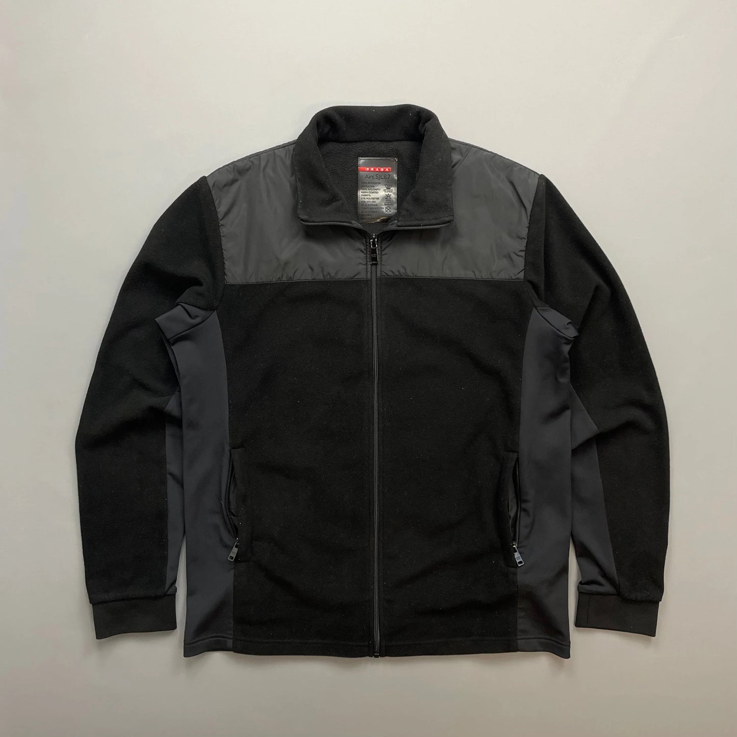Prada Sport Black 2014 Nylon Shoulder Panel Fleece Jacket