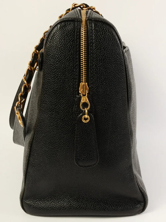 CHANEL Around 1998 Made Caviar Skin Cc Mark Stitch Chain Tote Bag Black