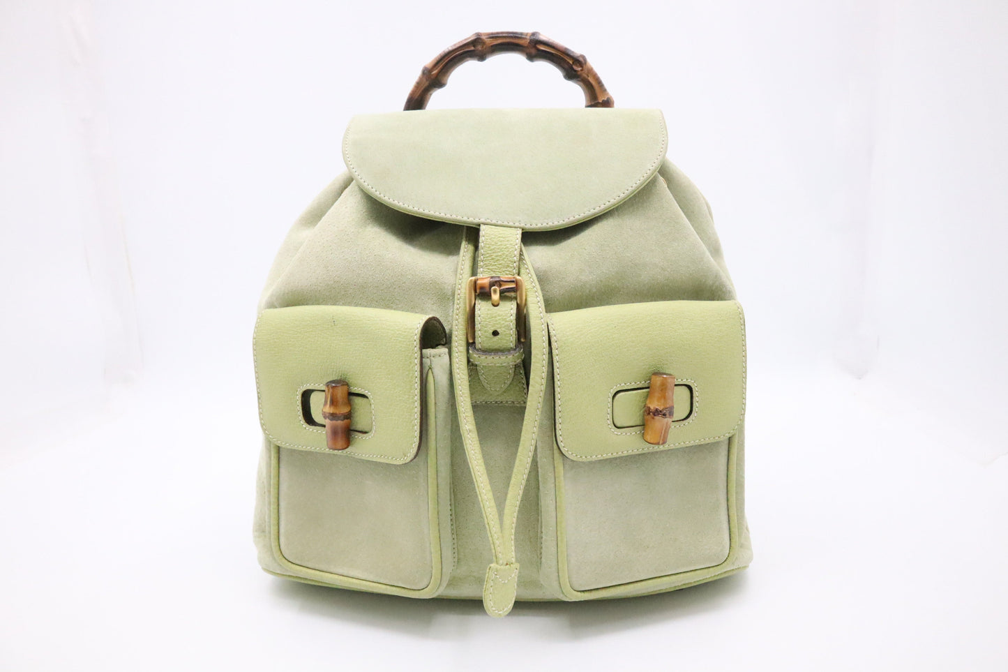 Gucci Bamboo Backpack in Pale Green Suede