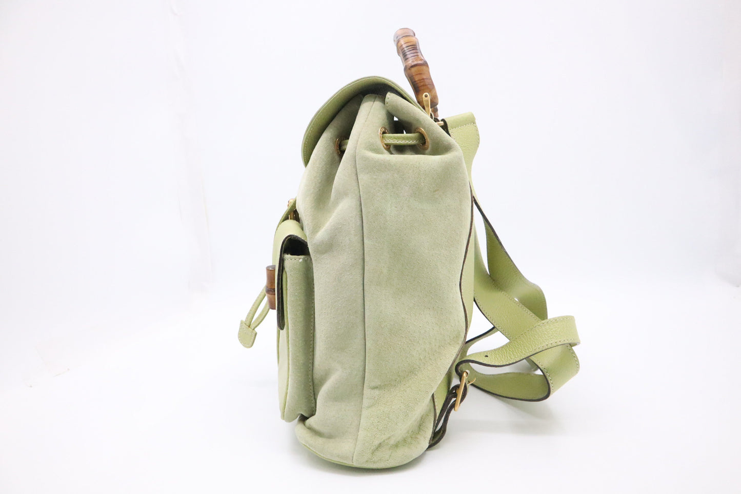 Gucci Bamboo Backpack in Pale Green Suede