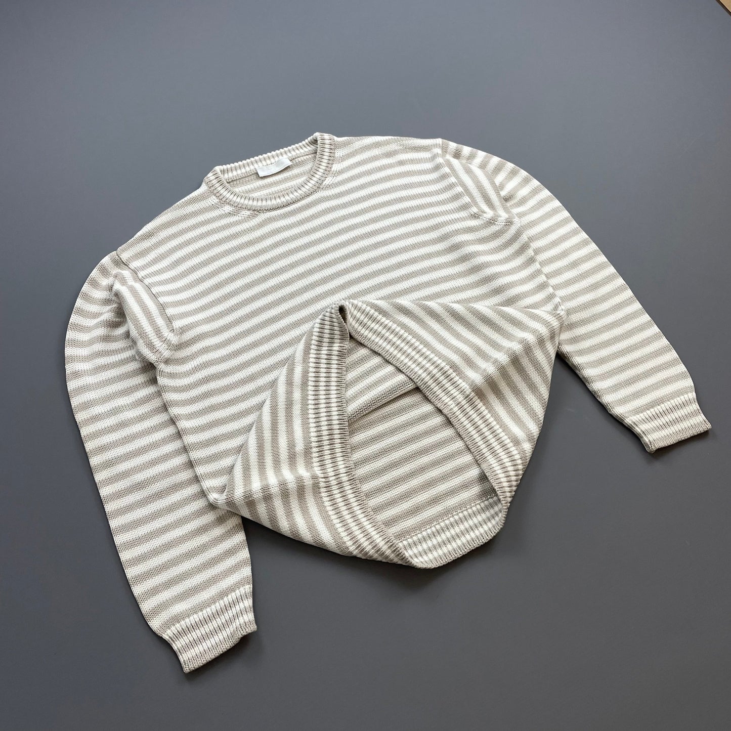 Prada White & Grey 2016 Striped Elbow Panel Knit Jumper