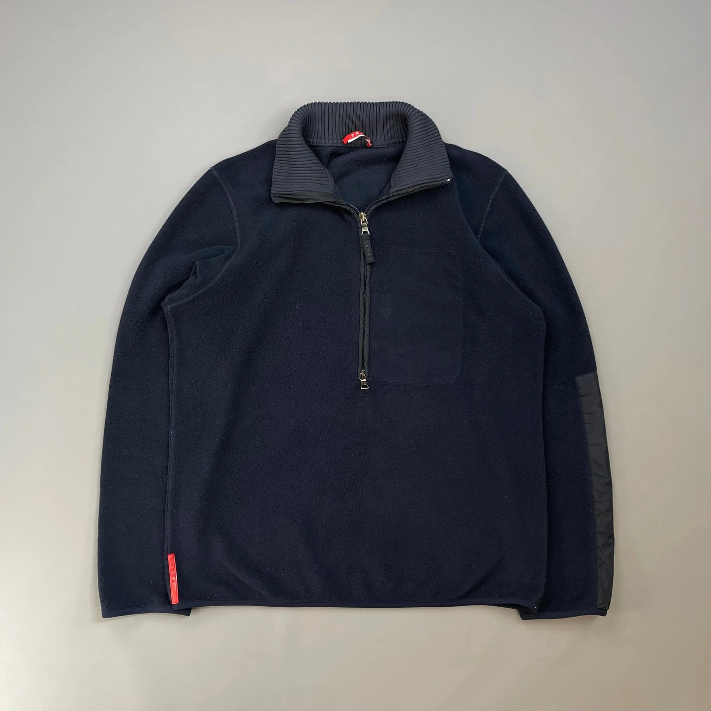 Prada Sport Navy 2008 Nylon Elbow Dual-Zip Lightweight Fleece Jumper