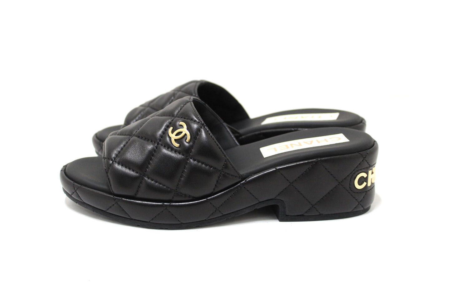 Chanel Black Quilted Lambskin Leather Platform Slide Size