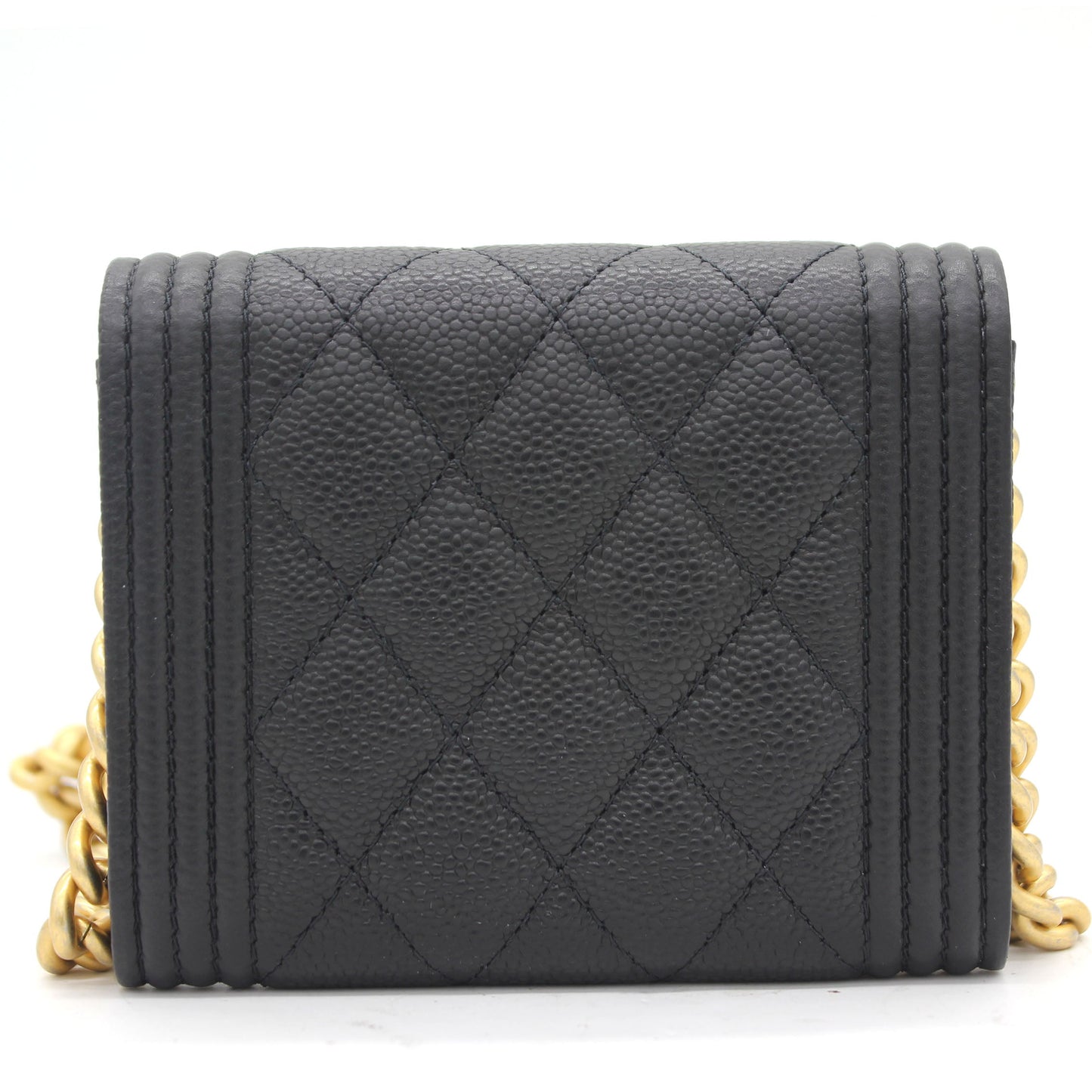 Chanel Black Caviar Leather Boy Card Holder with Chain