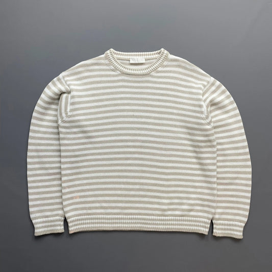 Prada White/Beige 2016 Striped Elbow Panel Knit Jumper