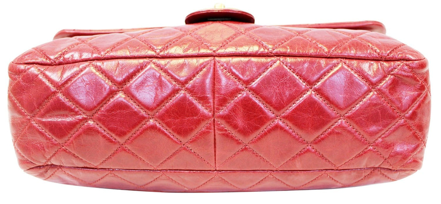 CHANEL Red Quilted Glazed  Leather Large Castle Rock Top Handle Bag