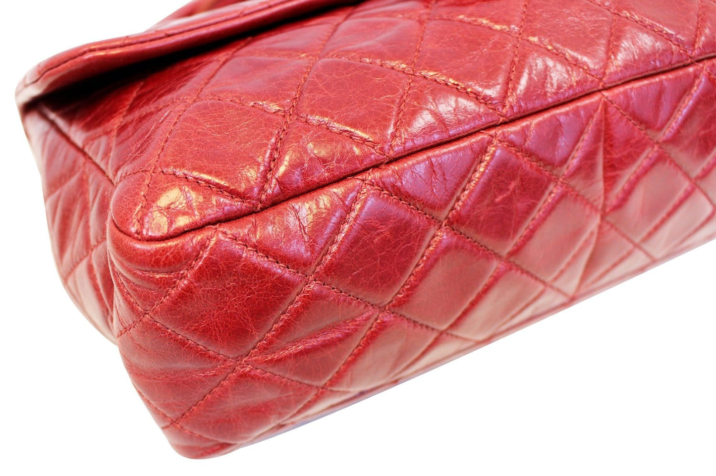 CHANEL Red Quilted Glazed  Leather Large Castle Rock Top Handle Bag