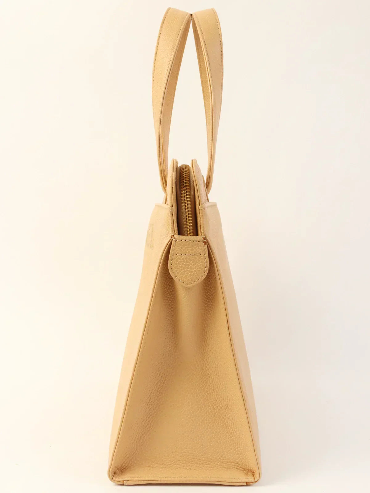 CHANEL Around 1998 Made Caviar Skin Logo Embroidered Tote Bag Beige