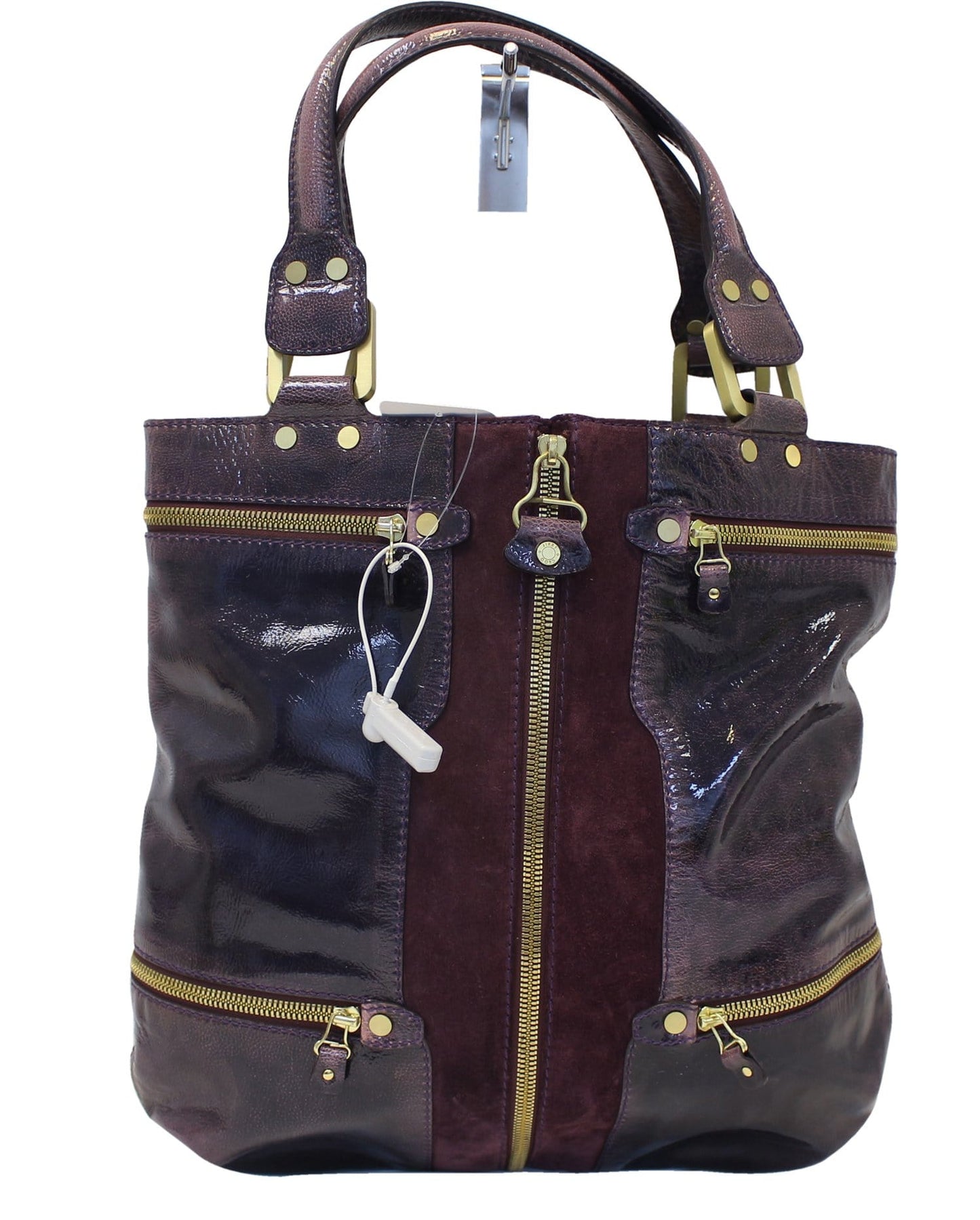 JIMMY CHOO Purple Liquid Patent Leather and Suede Mona Tote Bag