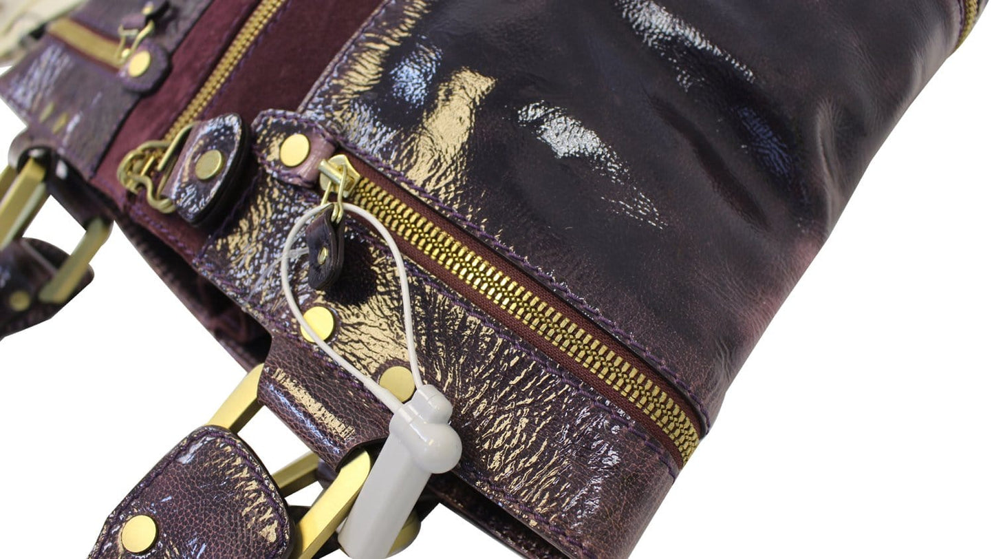 JIMMY CHOO Purple Liquid Patent Leather and Suede Mona Tote Bag