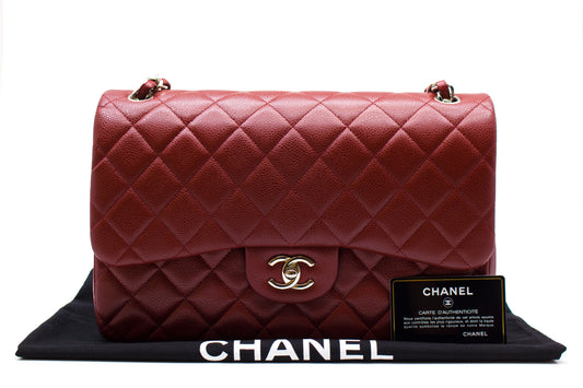Chanel A Classic CC Red Caviar Jumbo Shoulder Bags Shw