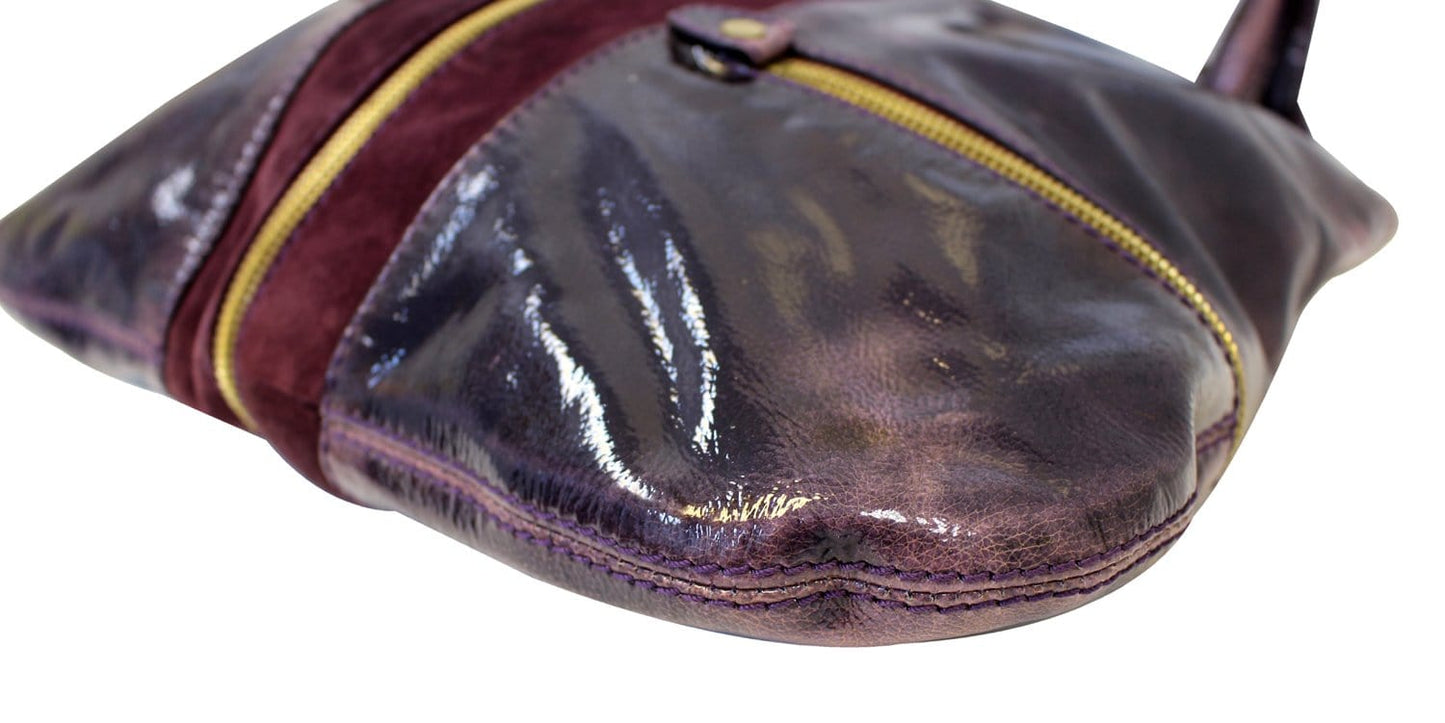 JIMMY CHOO Purple Liquid Patent Leather and Suede Mona Tote Bag