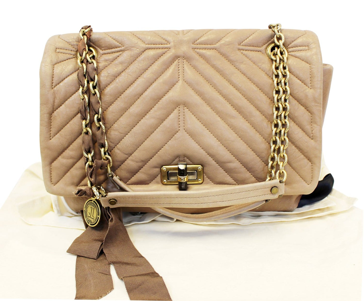 LANVIN Large Happy Chevron Beige Shoulder Bag