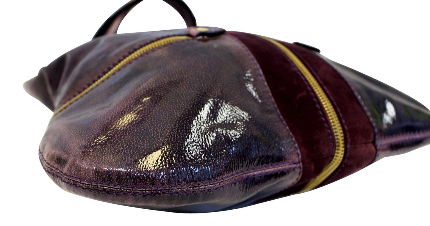JIMMY CHOO Purple Liquid Patent Leather and Suede Mona Tote Bag