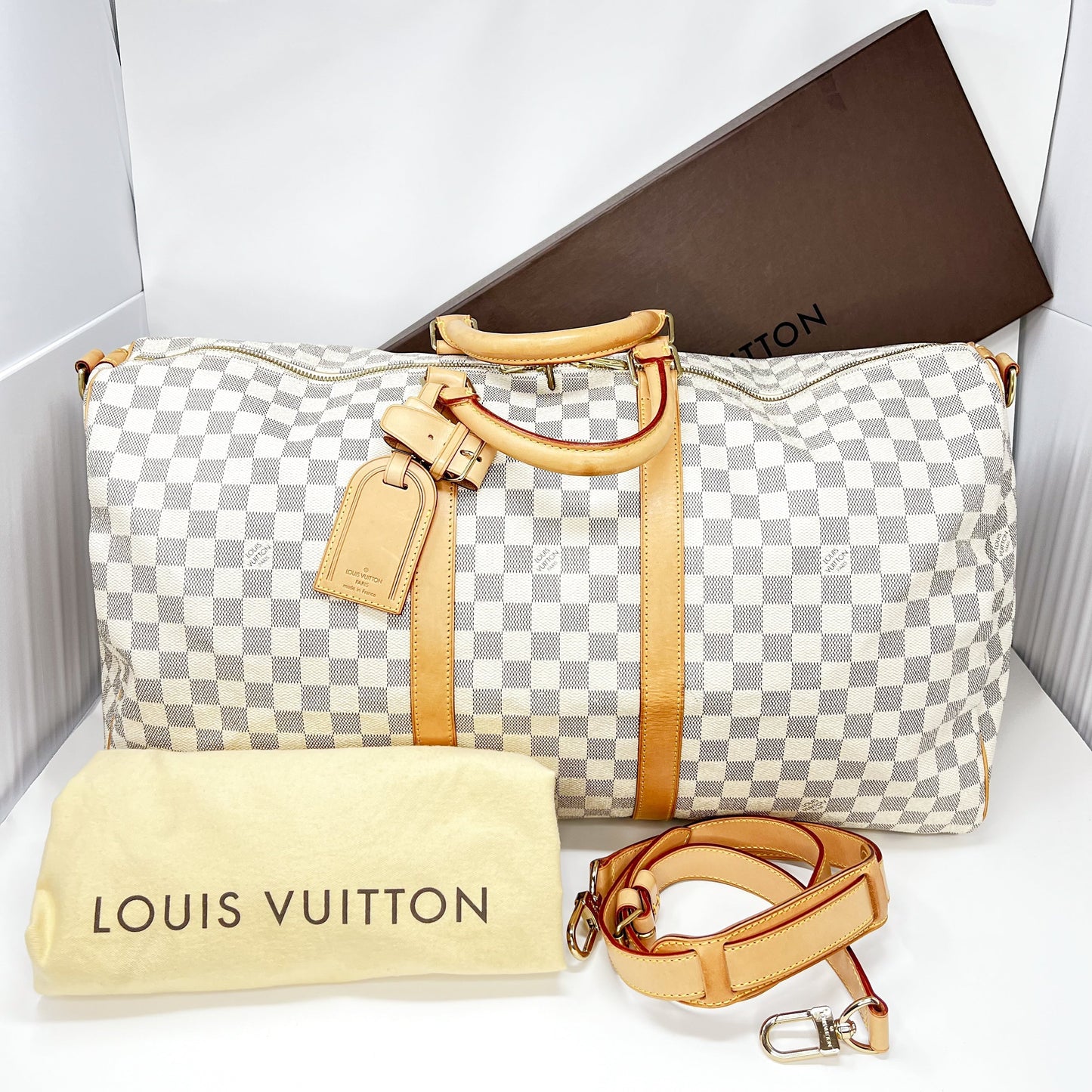Louis Vuitton Keepall Damier Azur Bandouliere 55 Duffel Bag Luggage