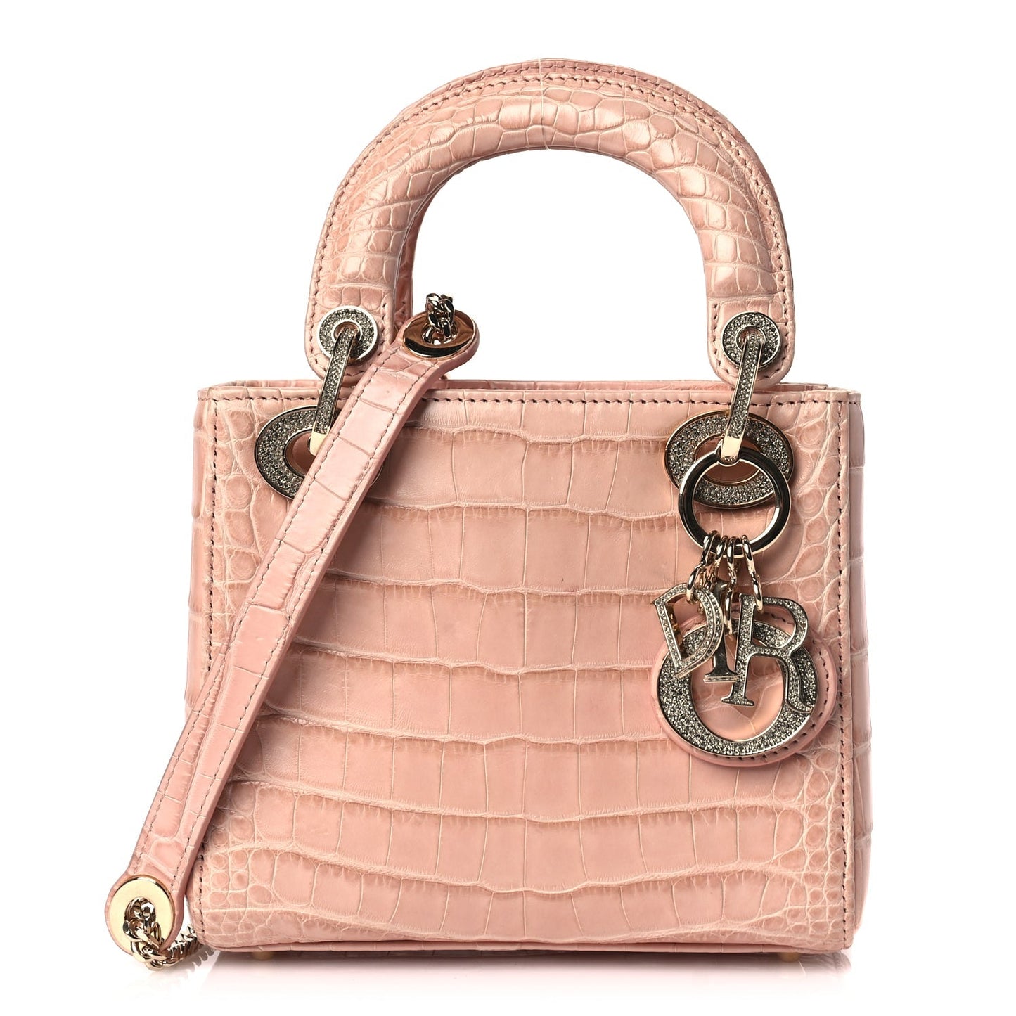 Christian Dior Alligator Crystal Mini Lady Dior Light Pink