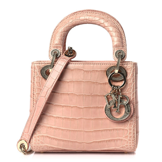 Christian Dior Alligator Crystal Mini Lady Dior Light Pink