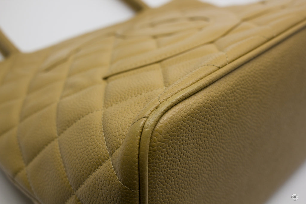 Chanel A Classic CC Medallion Beige Caviar Tote Bag Ghw