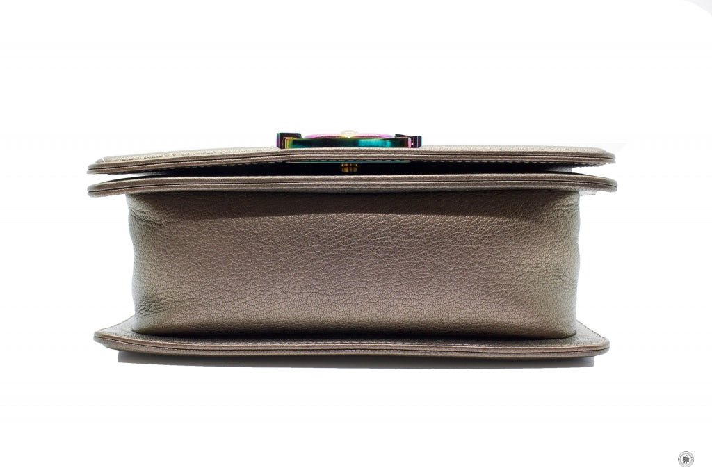 Chanel A Y Boy Iridescent  Bronze / B Calfskin Small  Shoulder Bags