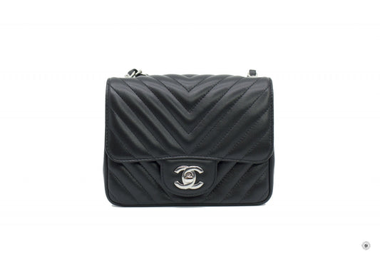 Chanel A Y CC Chervon Mini Square Black /  Lambskin CM Shoulder Bags Shw