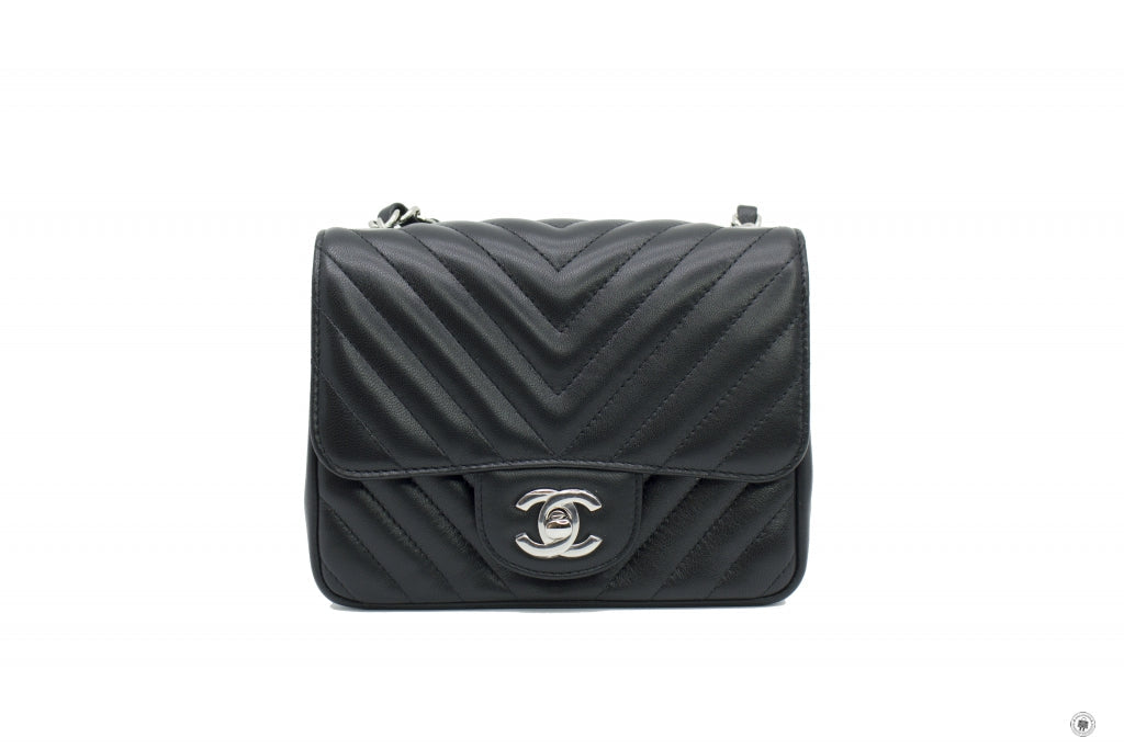 Chanel A35200 Y60594 CC Chervon Mini Square Black   94305 Lambskin 17CM Shoulder Bags Shw