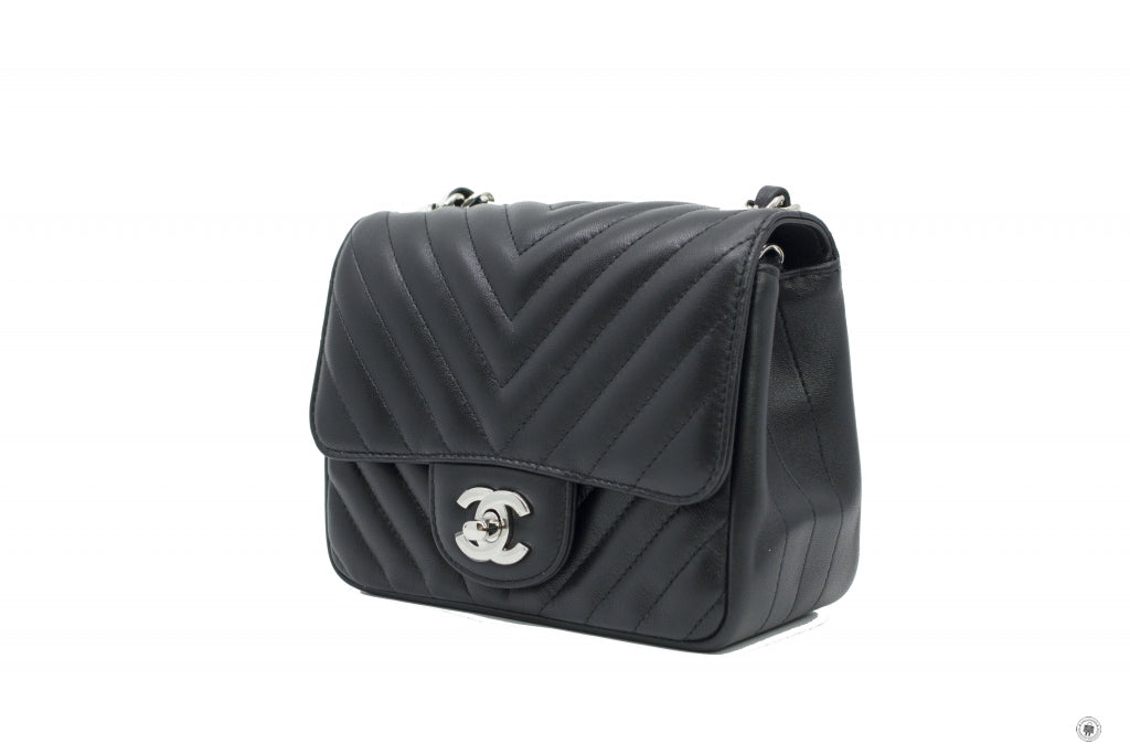 Chanel A Y CC Chervon Mini Square Black /  Lambskin CM Shoulder Bags Shw