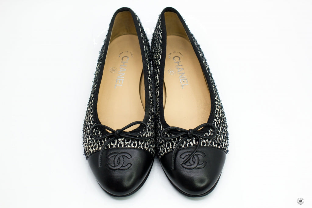 Chanel Ballerinas Lurex Fabric  Black white Fabric 37 Flat